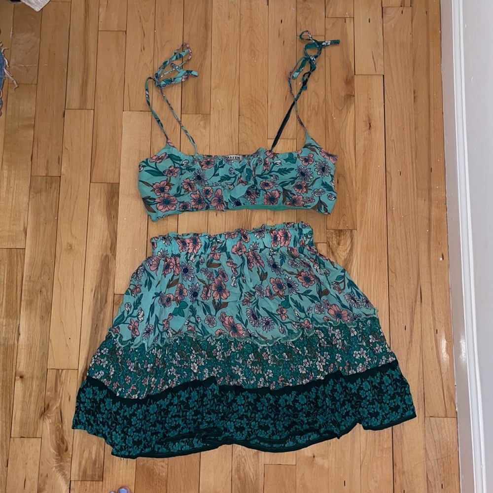 Printed Tie Strap Bralette & Flowy Skirt Set!
